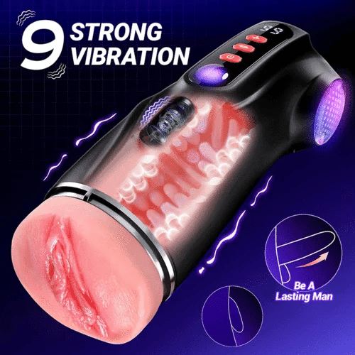 3-Sleeves Pocket Pussy Penis Pump with 9 Sucking & 9 Vibrating Male Masturbator