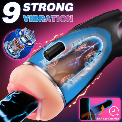 3-Sleeves Pocket Pussy Penis Pump with 9 Sucking & 9 Vibrating Male Masturbator