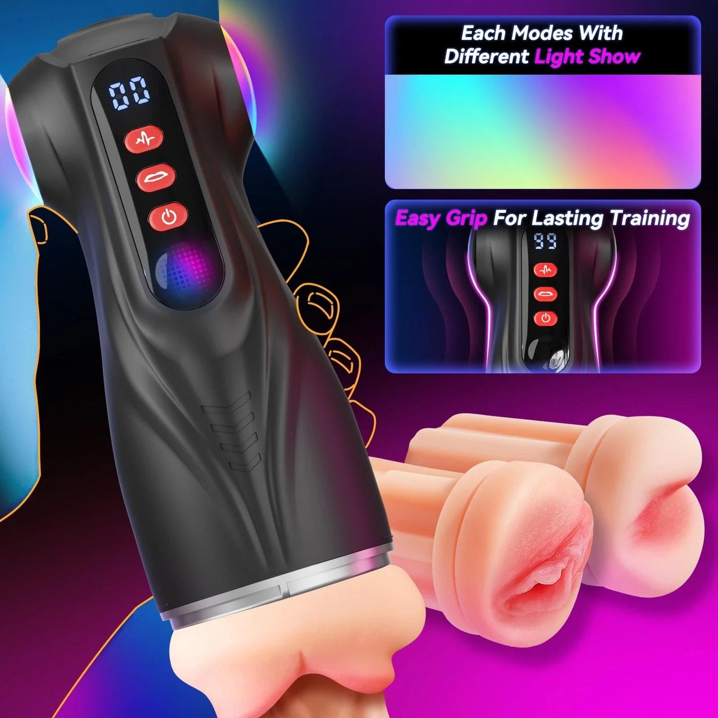 3-Sleeves Pocket Pussy Penis Pump with 9 Sucking & 9 Vibrating Male Masturbator