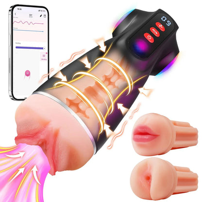 3-Sleeves Pocket Pussy Penis Pump with 9 Sucking & 9 Vibrating Male Masturbator
